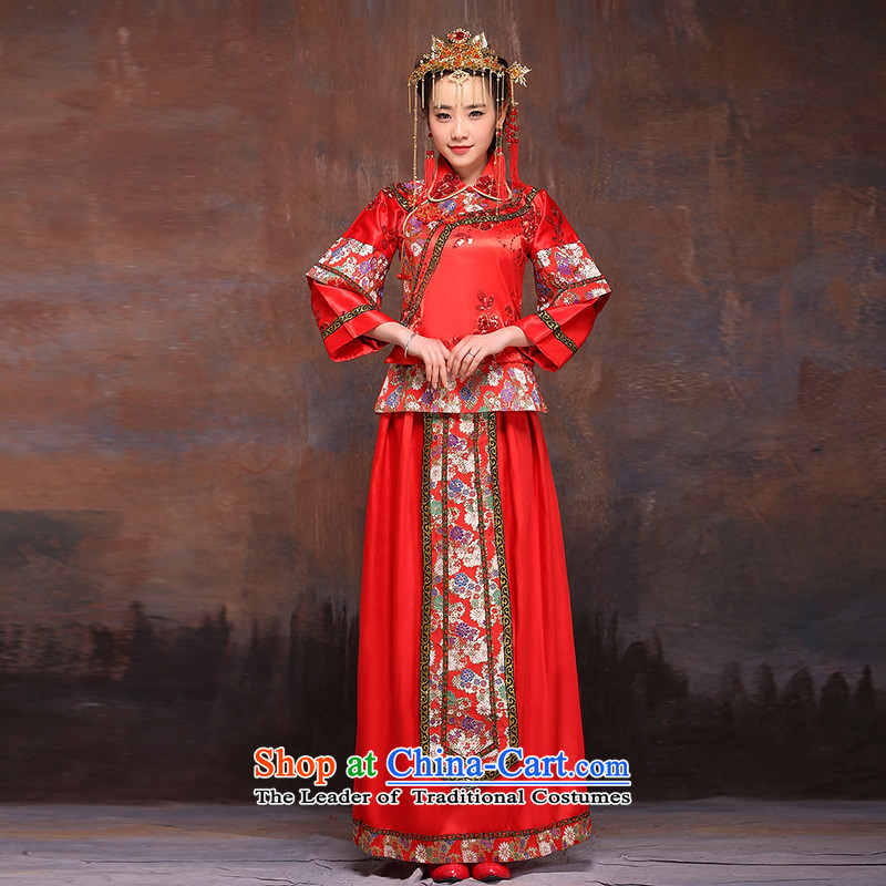 In accordance with the Lena Sau Wo Service 2015 new bride autumn and winter wedding dress red Chinese wedding dresses bows to the bride of nostalgia for the large number of pregnant women with L, clothing qipao Lena (YILAINA) , , , shopping on the Interne