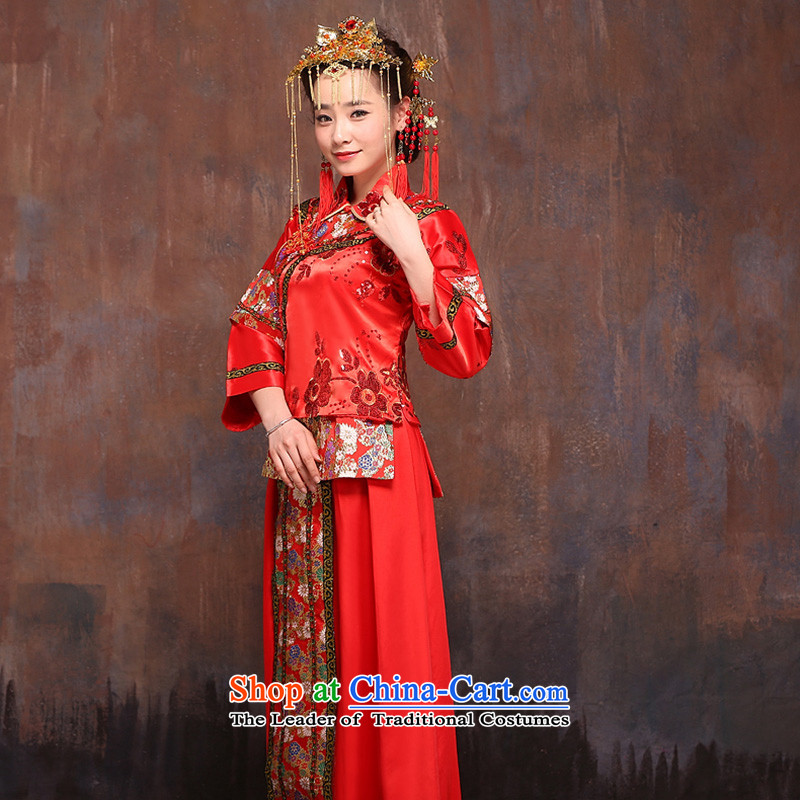In accordance with the Lena Sau Wo Service 2015 new bride autumn and winter wedding dress red Chinese wedding dresses bows to the bride of nostalgia for the large number of pregnant women with L, clothing qipao Lena (YILAINA) , , , shopping on the Interne