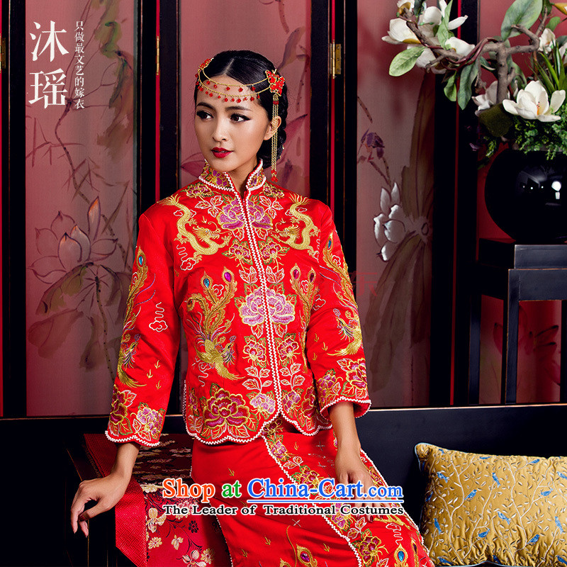 Yoyo Chen Su-wo service bathing in the summer Chinese wedding dresses bride longfeng use large female costume married dresses use su kimono primary 5 Fook Building Wu-fu to head the autumn and winter 0910 Appliances Purple Heart small Wu-fu L bathing in t