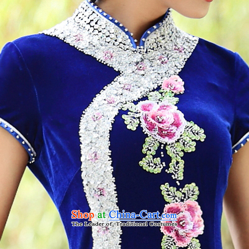 2015 Autumn hand nailed pearl wedding banquet scouring pads qipao middle-aged moms/mother-marriage feast dress skirt dark blue XL, ethnic Chinese Classic (HUAZUJINGDIAN) , , , shopping on the Internet