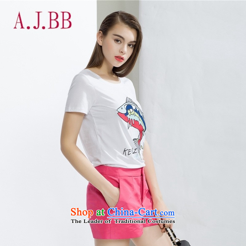 Only the 2015 summer attire vpro simple casual dress pure cotton dolphin embroidery login, short-sleeved T-shirt wild shirt White?M
