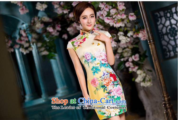 Time the  new 2015 Syria cheongsam dress with improved female qipao autumn dresses and Stylish retro Sau San-to-day short temperament of qipao gown light yellow M picture, prices, brand platters! The elections are supplied in the national character of distribution, so action, buy now enjoy more preferential! As soon as possible.