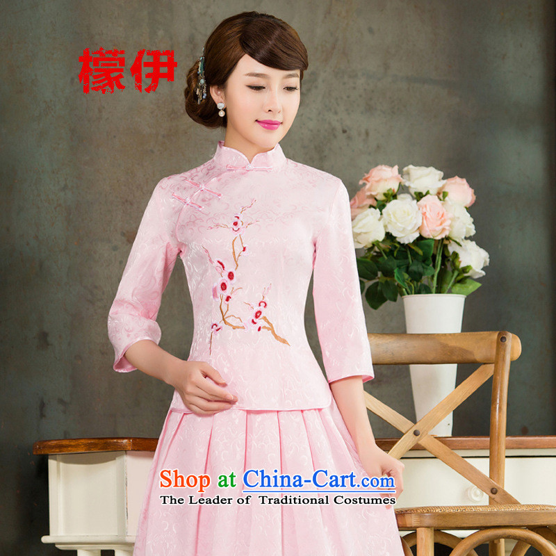 The city of 2015 Summer new daily cheongsam dress retro style two kit in Pink Sleeves , L (mengyi city shopping on the Internet has been pressed.)