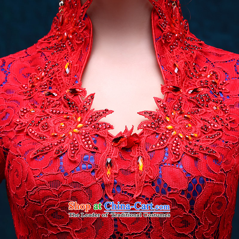 Qipao long crowsfoot stylish graphics thin collar dress 2015 new autumn marriages banquet bows services Sau San red lace evening dress bows services , China red, L, Love to shop online....