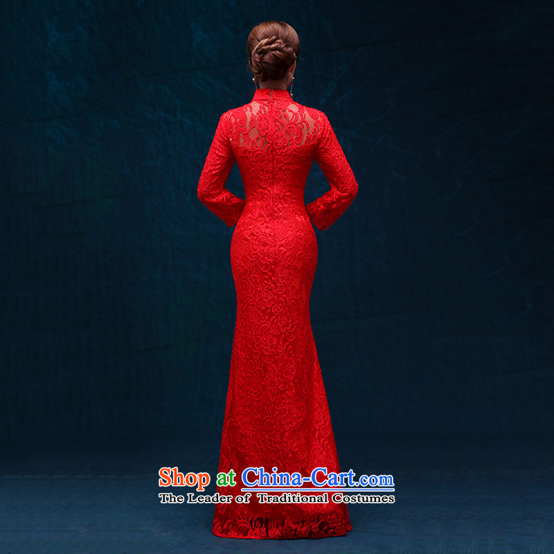 Qipao crowsfoot long red elegant beauty dress new autumn 2015 marriages bows serving a seven-banquet cuff red lace serving evening drink red , L4, according to the , , , Love shopping on the Internet