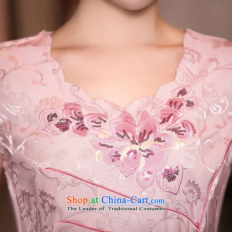 Time-to-day Syria cheongsam dress short, 2015 New cheongsam decorated in autumn and winter Ms. larger qipao skirt bows services Pink M Time Syrian shopping on the Internet has been pressed.