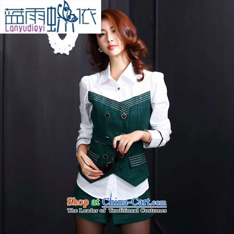 Ya-ting shop European station 2015 Autumn new graphics thin stylish, Sau San long-sleeved blouses and round-neck collar temperament and sexy shorts two kits chestnut horses?L
