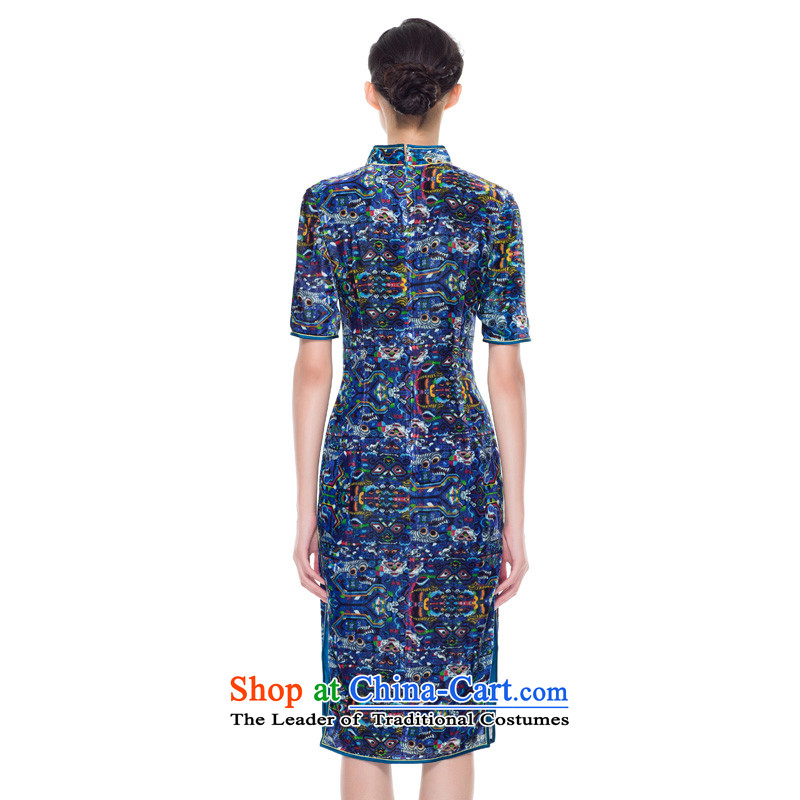 The cheongsam dress wood really fall 2015 new products long silk velvet gown improved qipao mother boxed 43088 10 Deep Blue M : The True , , , shopping on the Internet
