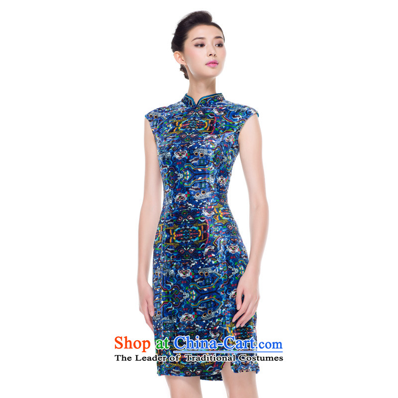 The cheongsam dress wood really fall 2015 new products silk velvet gown mother improved qipao l Load 43072 10 deep blue wooden really a , , , S, shopping on the Internet