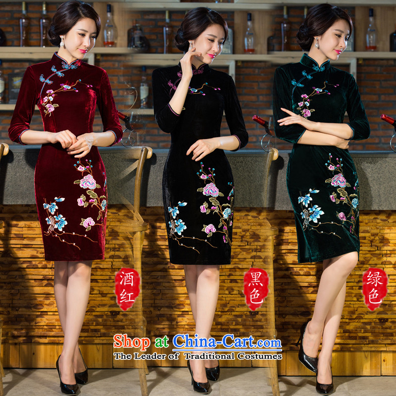 2015 Autumn and Winter Fruit new moms with scouring pads in the skirt qipao Kim sleeve length) Improved retro wedding Blue M fruit (QINGGUO) , , , shopping on the Internet