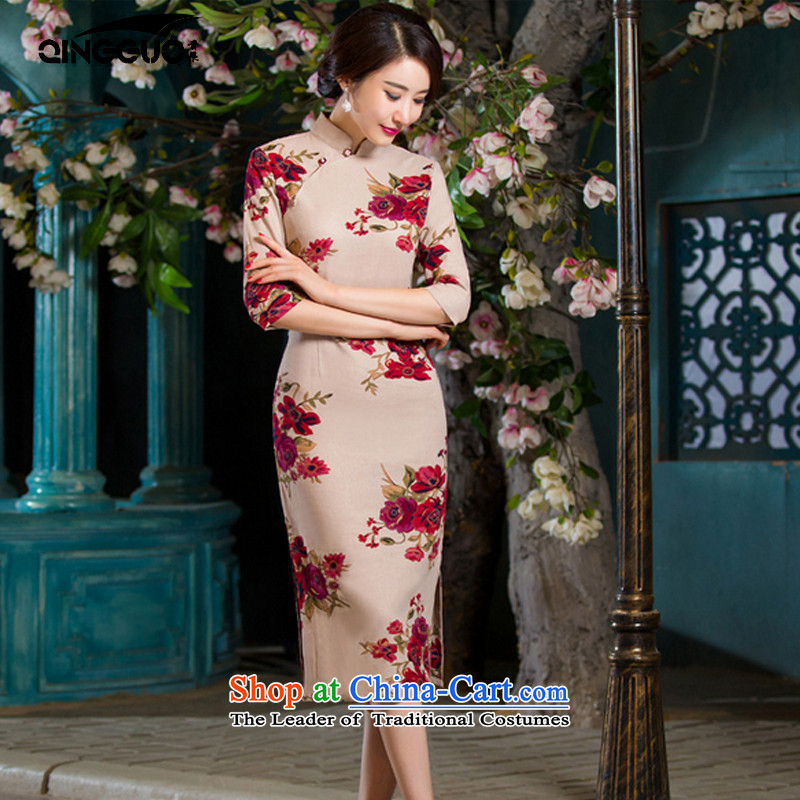 Fruit 2015 Autumn replacing retro in thin cuff Sau San video larger improved linen long skirt qipao day lilies , L, fruit (QINGGUO) , , , shopping on the Internet