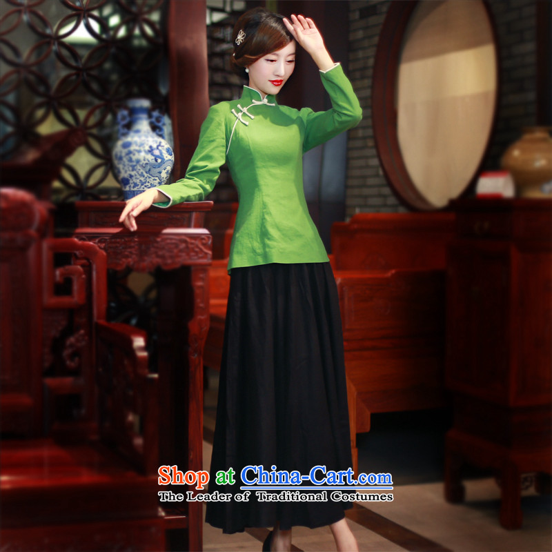 After a day of Tang dynasty women in spring and autumn wind load Chinese female tray clip cotton linen dress in hand-painted a long-sleeved shirt qipao 5806 5806 green after the wind, L, , , , shopping on the Internet