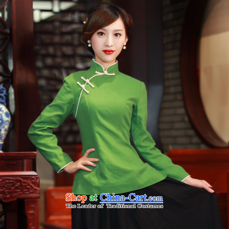 After a day of Tang dynasty women in spring and autumn wind load Chinese female tray clip cotton linen dress in hand-painted a long-sleeved shirt qipao 5806 5806 green after the wind, L, , , , shopping on the Internet
