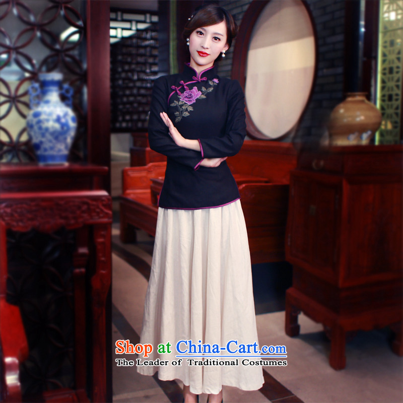 Ms. Tang dynasty wind ruyi summer pure color Chinese tea art clothing improved long-sleeved qipao cotton linen clothes was 5 809 was 5 809 after-XL, suit shopping on the Internet has been pressed.