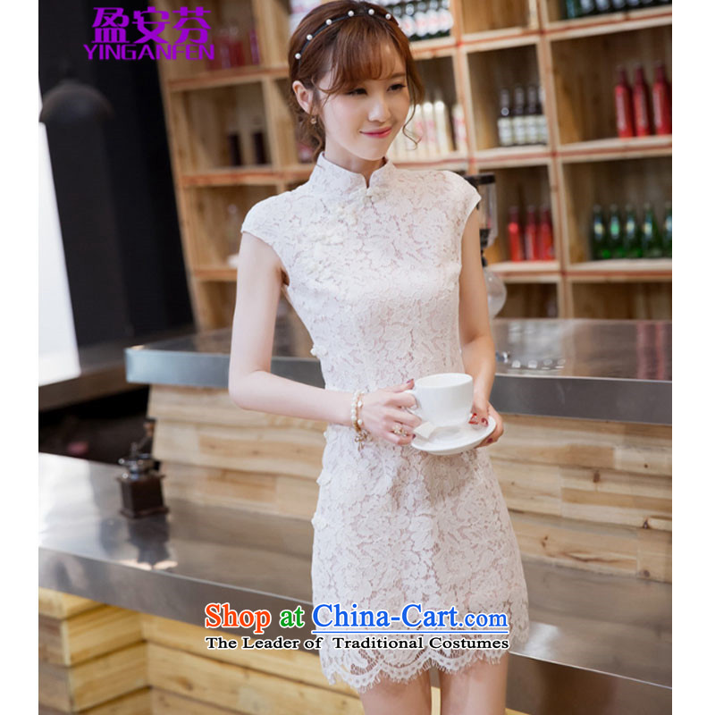 In 2015, the summer surplus new aristocratic temperament cheongsam collar retro-tie lace Sau San video thin dresses female _178 Pink and White?M