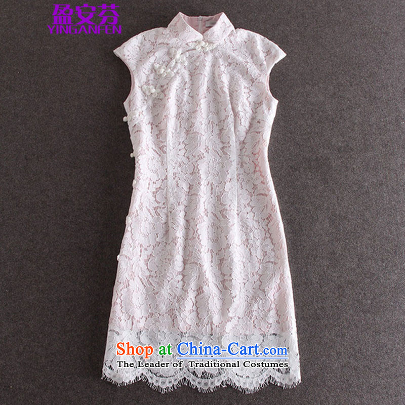 In 2015, the summer surplus new aristocratic temperament cheongsam collar retro-tie lace Sau San video thin dresses female #178 Pink and White M surplus of the fen (YINGANFEN) , , , shopping on the Internet