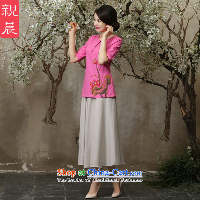 The new improved qipao shirt in summer and autumn 2015 Ms. replacing Tang dynasty daily larger cotton linen dresses in sleeved shirt + M white dress XL, pro-am in , , , shopping on the Internet
