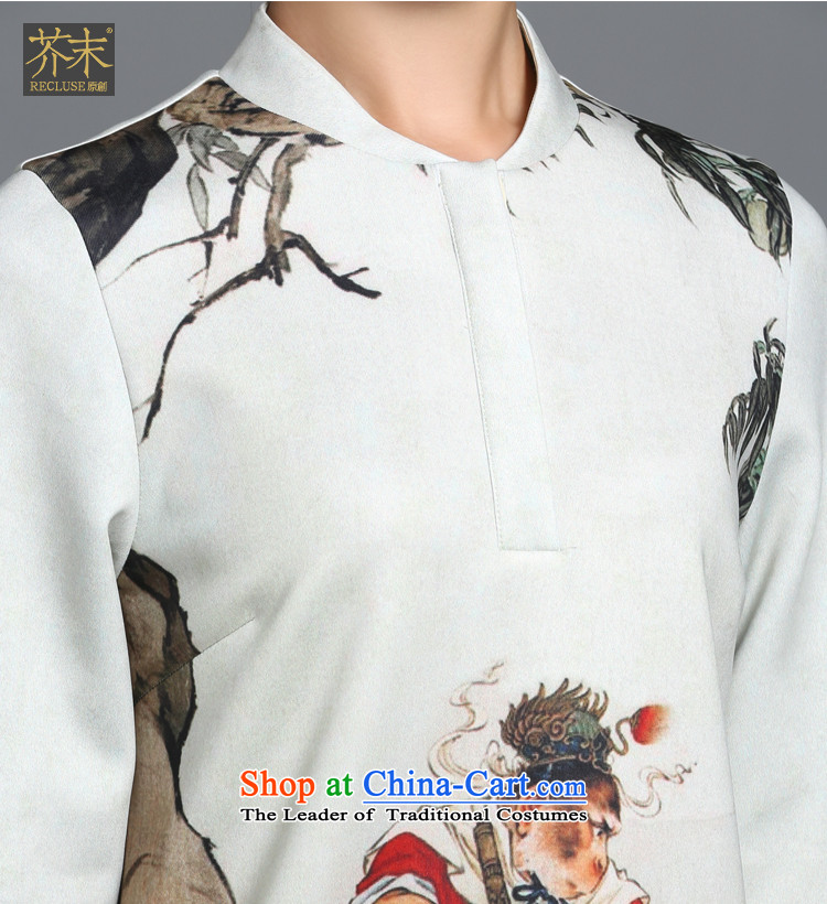【 mustard original health days/China wind align the original personality stamp cheongsam dress female autumn and winter long-sleeved cheongsam dress autumn new white spot XL Photo, prices, brand platters! The elections are supplied in the national character of distribution, so action, buy now enjoy more preferential! As soon as possible.