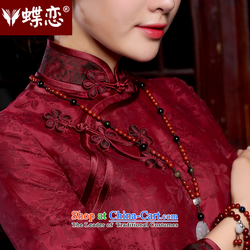 Butterfly Lovers 2015 Autumn New) retro long silk cheongsam dress improved long-sleeved daily qipao stylish figure S, Butterfly Lovers , , , shopping on the Internet