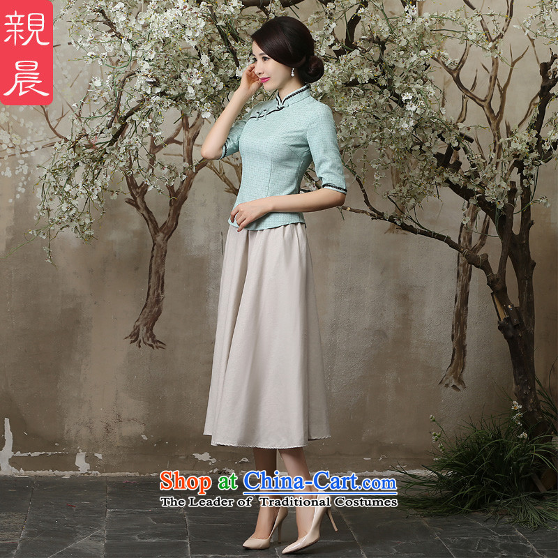 The pro-am new clothes in summer and autumn 2015 cheongsam with daily Chinese Antique Tang Dynasty Han-improvement sleeved shirt + M white dress XL, pro-am in , , , shopping on the Internet