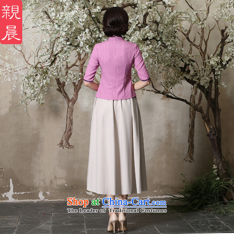 The pro-am cheongsam dress the summer and autumn of 2015 the new boxed Ms. Tang Dynasty Chinese daily improved cotton linen clothes in sleeved shirt + M white dress in the pro-am 2XL, shopping on the Internet has been pressed.