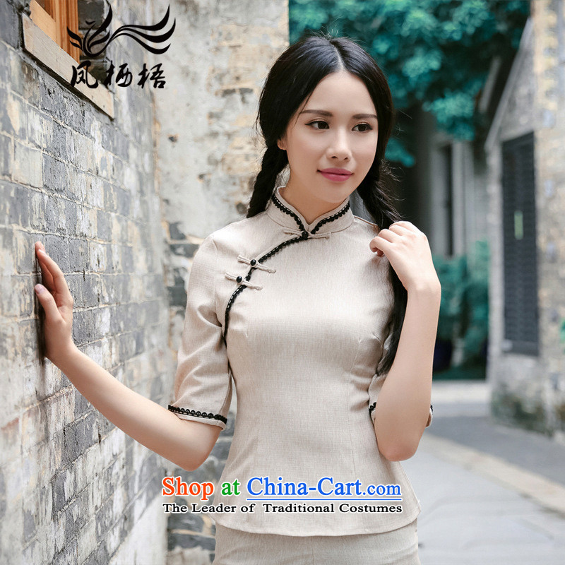7475 2015 Autumn Fung migratory new stylish in T-shirt daily slimming cuff qipao retro Tang blouses DQ15173 light purple M Fung migratory 7475 , , , shopping on the Internet