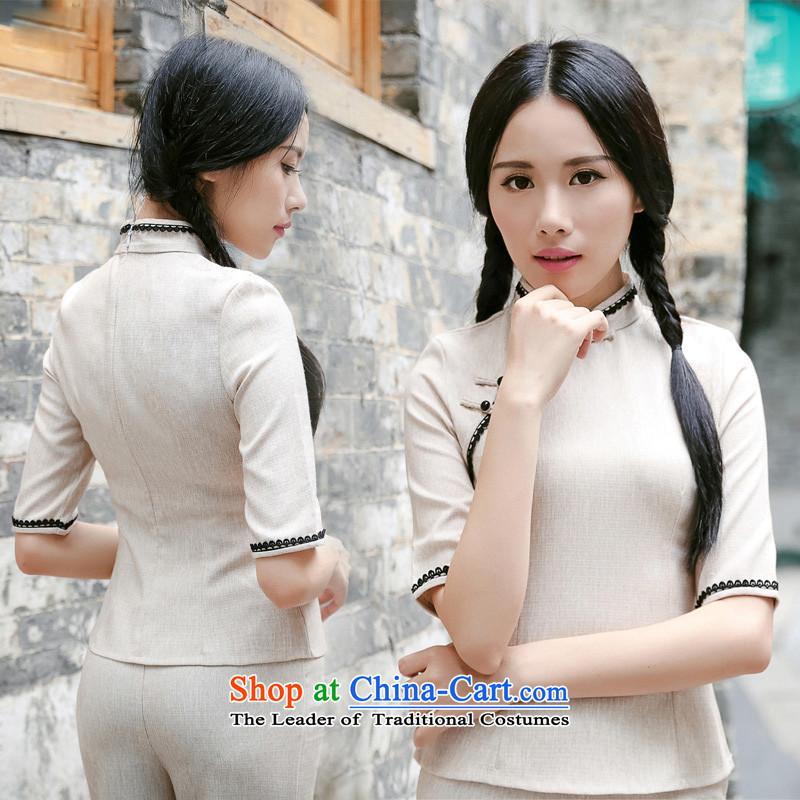7475 2015 Autumn Fung migratory new stylish in T-shirt daily slimming cuff qipao retro Tang blouses DQ15173 light purple M Fung migratory 7475 , , , shopping on the Internet