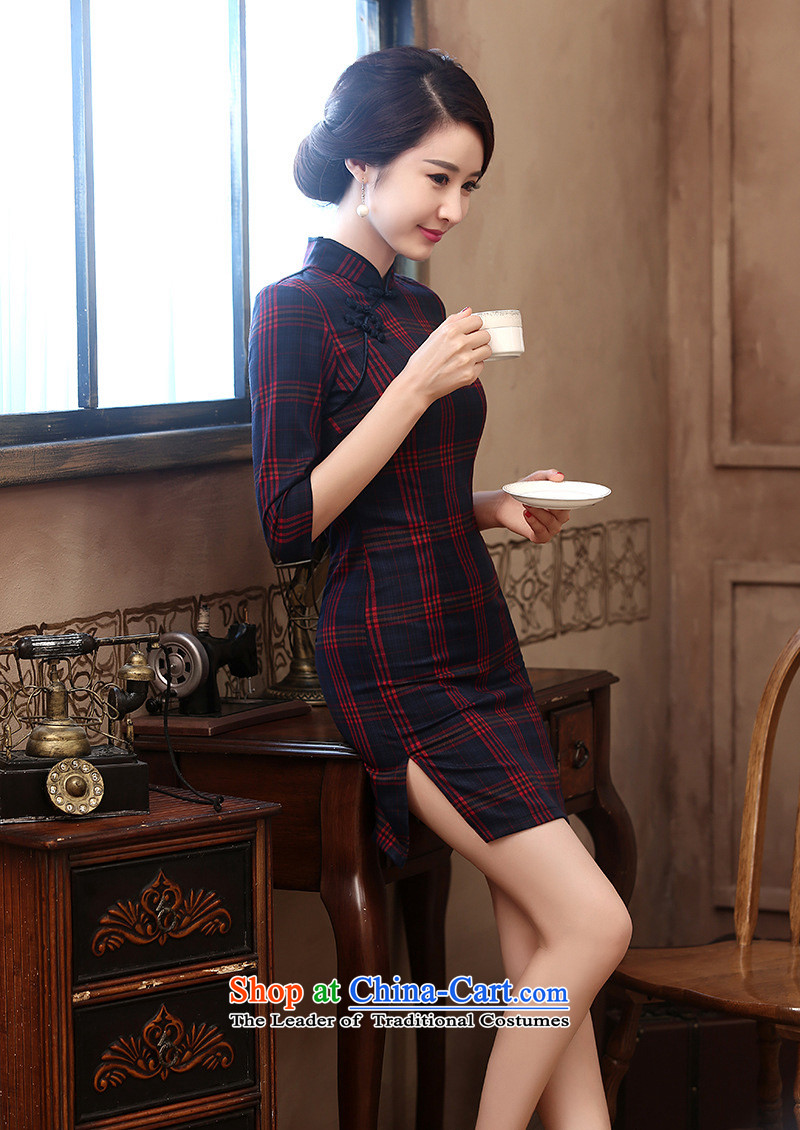 7475 2015 Autumn Fung migratory new retro in the Republic of Korea Air-style qipao cuff plaid qipao DQ15174 Sau San cotton red grid S picture, prices, brand platters! The elections are supplied in the national character of distribution, so action, buy now enjoy more preferential! As soon as possible.