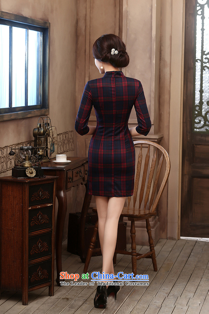 7475 2015 Autumn Fung migratory new retro in the Republic of Korea Air-style qipao cuff plaid qipao DQ15174 Sau San cotton red grid S picture, prices, brand platters! The elections are supplied in the national character of distribution, so action, buy now enjoy more preferential! As soon as possible.