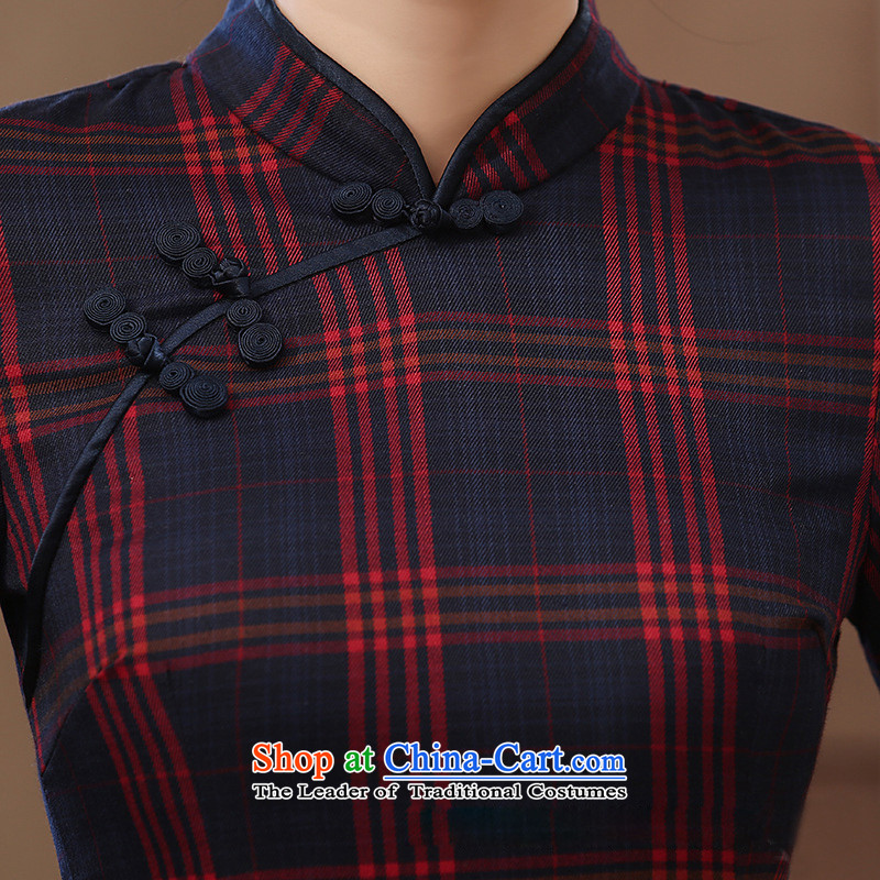 7475 2015 Autumn Fung migratory new retro in the Republic of Korea Air-style qipao cuff plaid qipao DQ15174 Sau San cotton red, S, Bong-migratory 7475 , , , shopping on the Internet