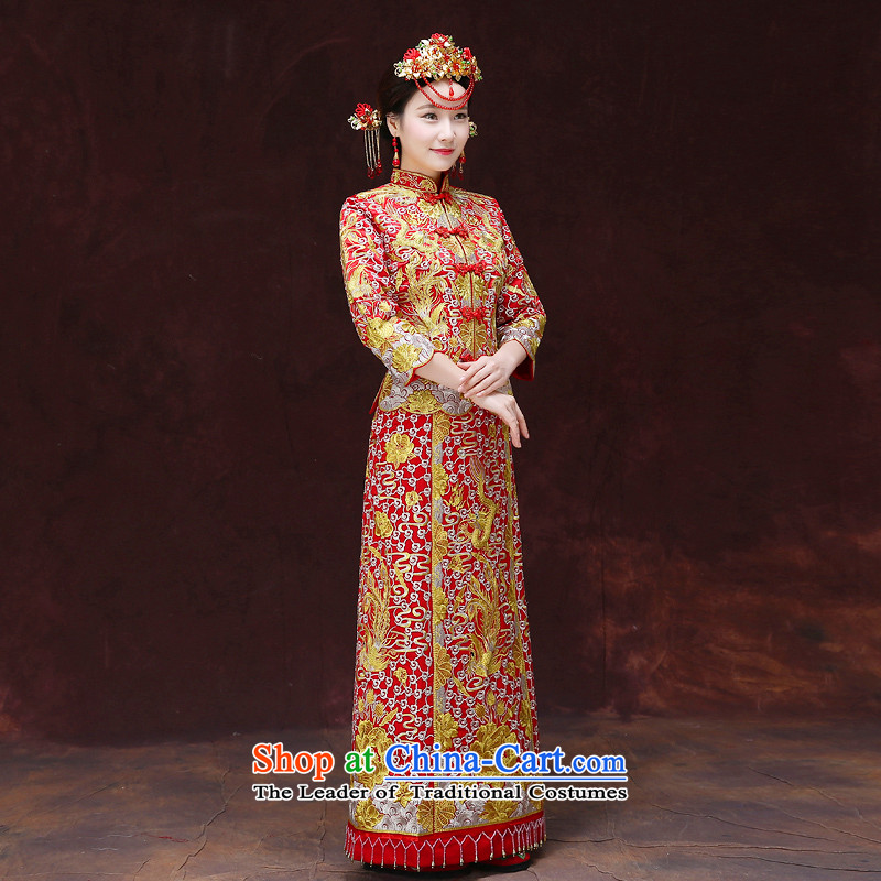 Tsai Hsin-soo wo service of the dragon and the use of the bride bows service skirt wedding dress red Chinese wedding retro wedding dress clothes set of new cheongsam + model Head Ornaments L 92 Chest Miss Choy Dream Qi , , , shopping on the Internet