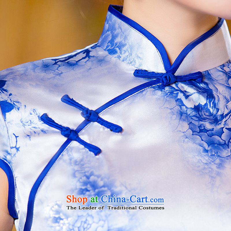 Yuan of blue qipao Summer 2015 retro improved cheongsam dress short-sleeved porcelain cheongsam dress new ethnic women Z 050 porcelain color pixel (Yuan S, YUAN SU) , , , shopping on the Internet