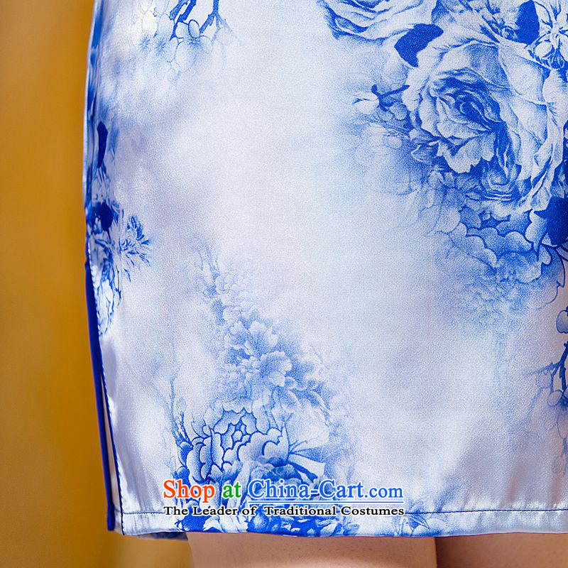 Yuan of blue qipao Summer 2015 retro improved cheongsam dress short-sleeved porcelain cheongsam dress new ethnic women Z 050 porcelain color pixel (Yuan S, YUAN SU) , , , shopping on the Internet