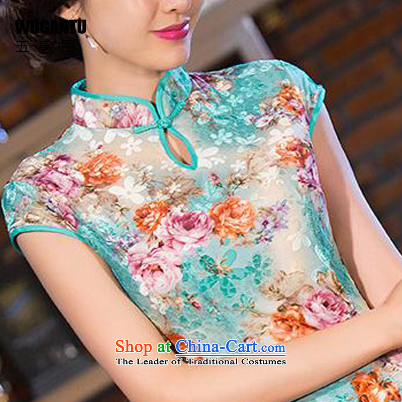 The five senses figure new autumn long qipao retro-cashmere banquet everyday dress qipao fresh floral China wind suit , L, five-sense figure (WUGANTU) , , , shopping on the Internet