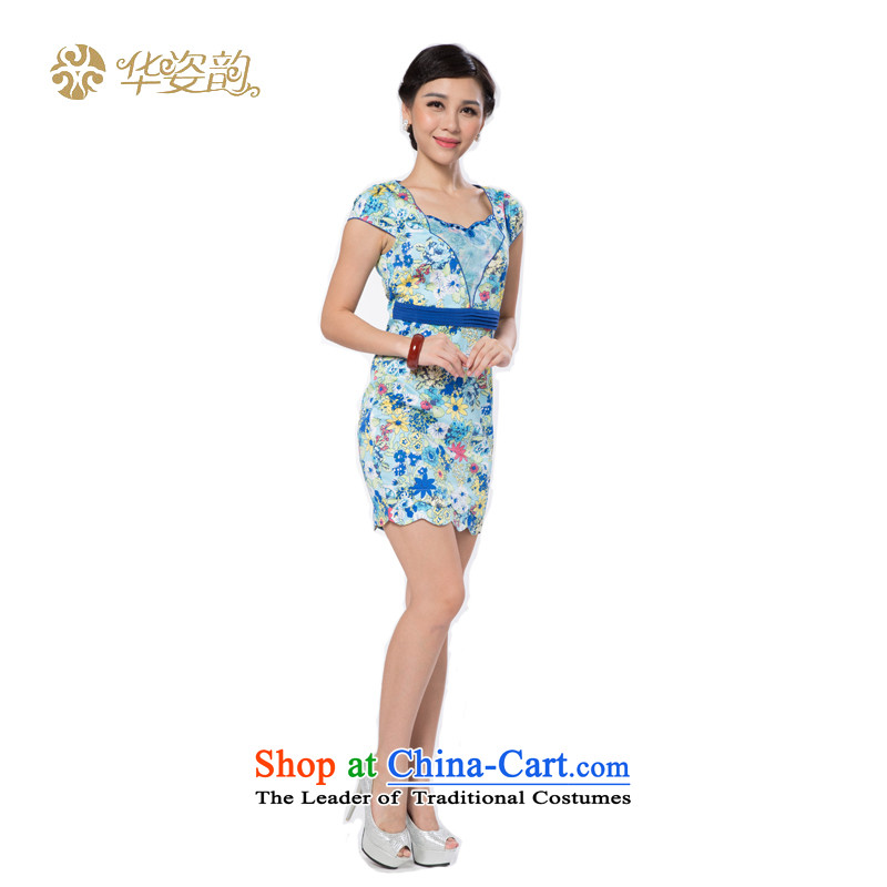 China following qipao summer Gigi Lai short-sleeved dresses, day-to-day long thin cheongsam dress improved graphics and stylish autumn, dresses cheongsam dress NEW SKY BLUE S, China has been pressed to Gigi Lai shopping on the Internet