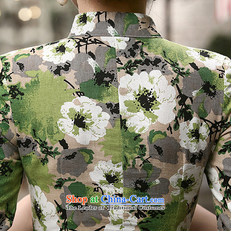 2015 Autumn 7475 migratory Bong-New) cuff linen dresses retro Sau San long linen cheongsam dress suit XXL, DQ15175 Bong-migratory 7475 , , , shopping on the Internet