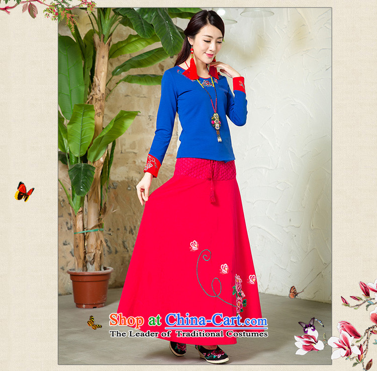 Cocoa street girls Tang dynasty women's dresses long-sleeved shirt skirts of ethnic + Skirts 2 kit ingratiating sub-blue T-shirt + Red Dress L picture, prices, brand platters! The elections are supplied in the national character of distribution, so action, buy now enjoy more preferential! As soon as possible.