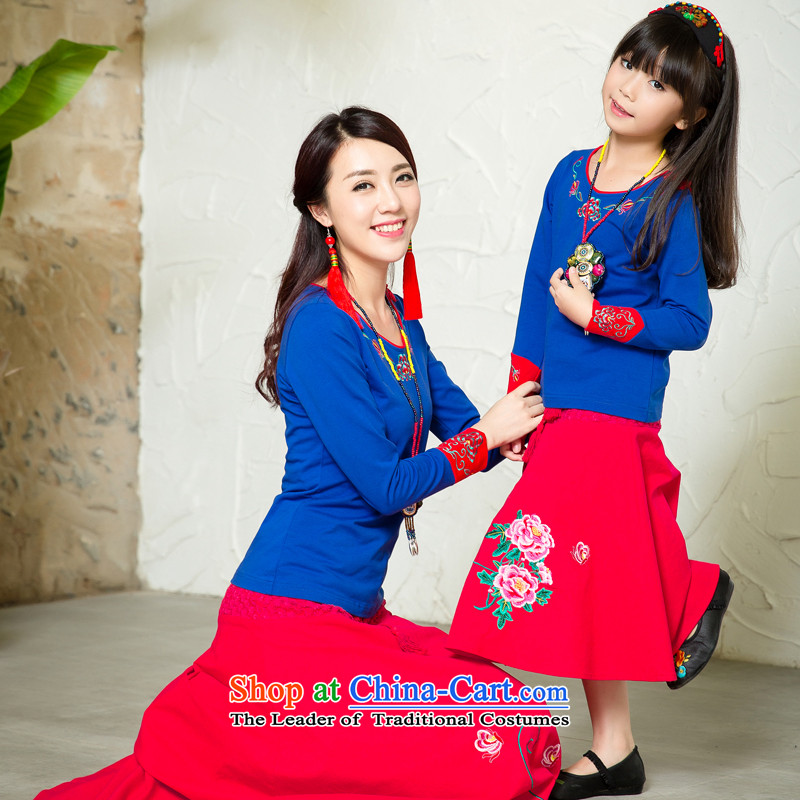 Cocoa street girls Tang dynasty women's dresses long-sleeved shirt skirts of ethnic + Skirts 2 kit ingratiating sub-blue T-shirt + red skirts , L, cocoa Street (cocostreet) , , , shopping on the Internet