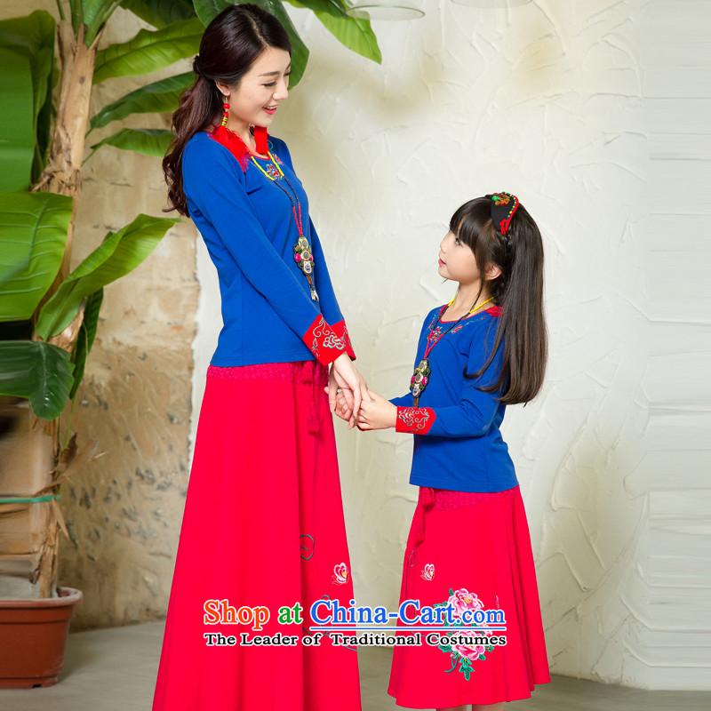 Cocoa street girls Tang dynasty women's dresses long-sleeved shirt skirts of ethnic + Skirts 2 kit ingratiating sub-blue T-shirt + red skirts , L, cocoa Street (cocostreet) , , , shopping on the Internet
