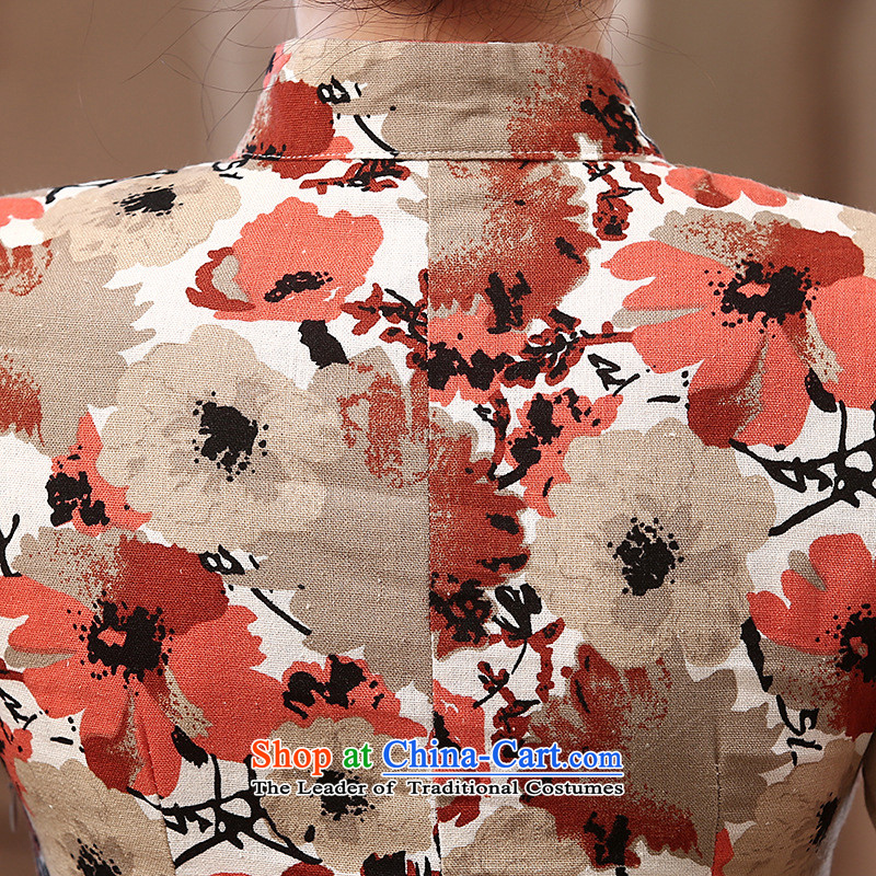 2015 Autumn 7475 migratory Bong-New) cuff linen dresses retro Sau San long linen cheongsam dress suit XL, Bong-dwelling DQ15178 7475 , , , shopping on the Internet