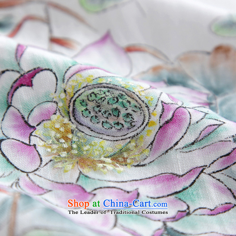 Install the latest Autumn 2015 ink supplies hand-painted lotus cotton linen clothes Tang Dynasty Chinese Han-female national wind, White XL, ink has been pressed shopping on the Internet