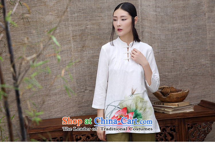 The intuition of the new ink autumn flowers cotton linen clothes Chinese Tang dynasty Han-long-sleeved Tea Arts female white L T-shirt, prices, brand image of Platters! The elections are supplied in the national character of distribution, so action, buy now enjoy more preferential! As soon as possible.