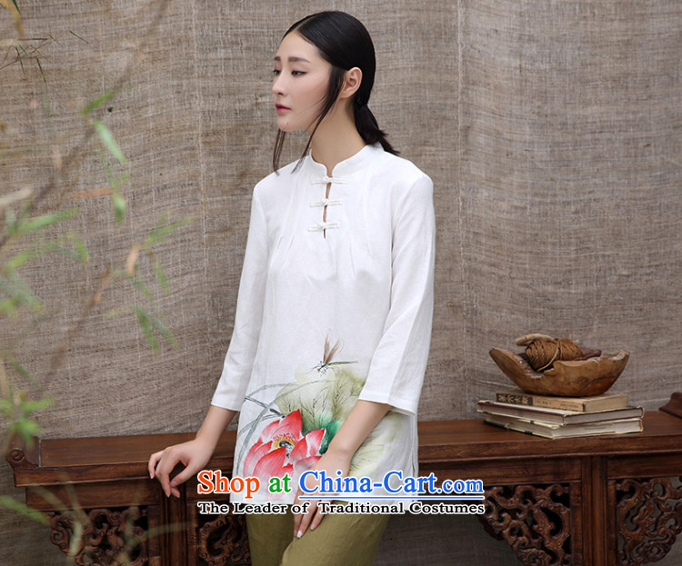 The intuition of the new ink autumn flowers cotton linen clothes Chinese Tang dynasty Han-long-sleeved Tea Arts female white L T-shirt, prices, brand image of Platters! The elections are supplied in the national character of distribution, so action, buy now enjoy more preferential! As soon as possible.