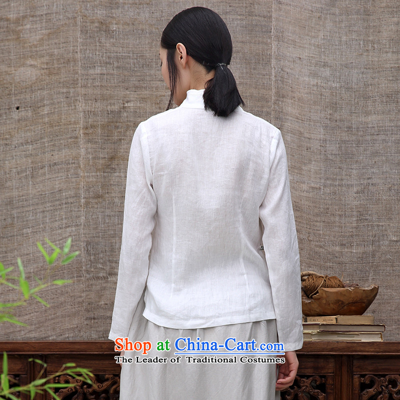 The original innovative products 2015 ink hand-painted lotus linen Tang casual Han-cotton linen white long-sleeved shirt ethnic XXL, ink has been pressed shopping on the Internet