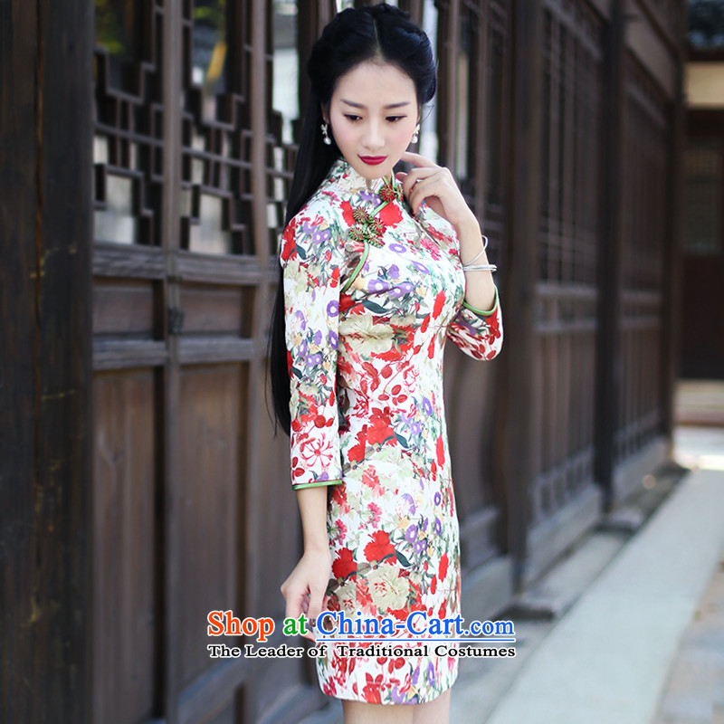 After a new wind loading in the autumn of 2015, retro look stylish improved cuff short of qipao improved skirt 6021 6021 after the wind has been pressed, L, suit shopping on the Internet