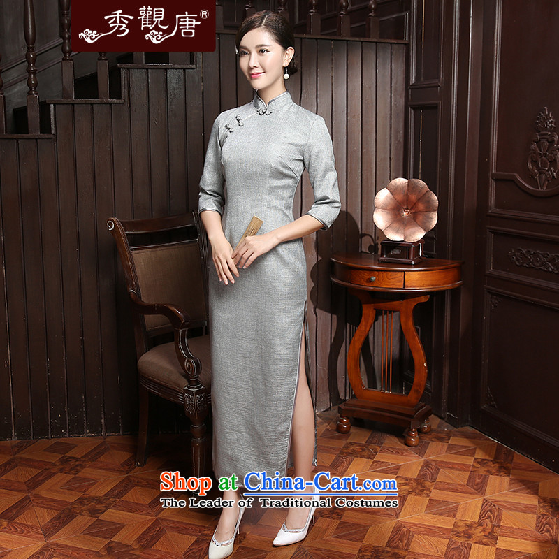 [Sau Kwun Tong] Mute Joseph New) Autumn 2015 Pure pigment ya long-sleeved qipao in two colors to gray XXL, QZ5804 Soo-Kwun Tong shopping on the Internet has been pressed.