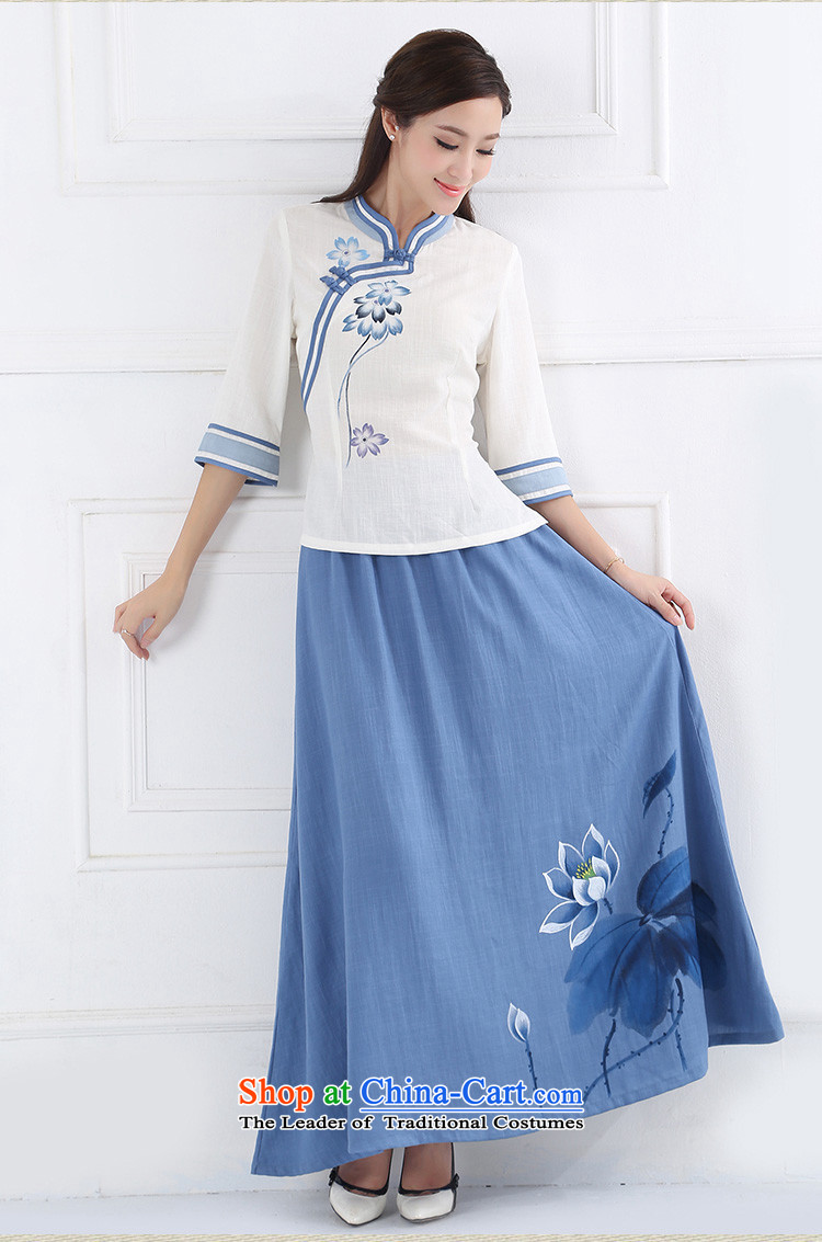 White-collar corporation ancient China wind retro women improved Han-Republic of Korea wind Chinese cotton linen Tang dynasty women clothes porcelain Blue M picture, prices, brand platters! The elections are supplied in the national character of distribution, so action, buy now enjoy more preferential! As soon as possible.