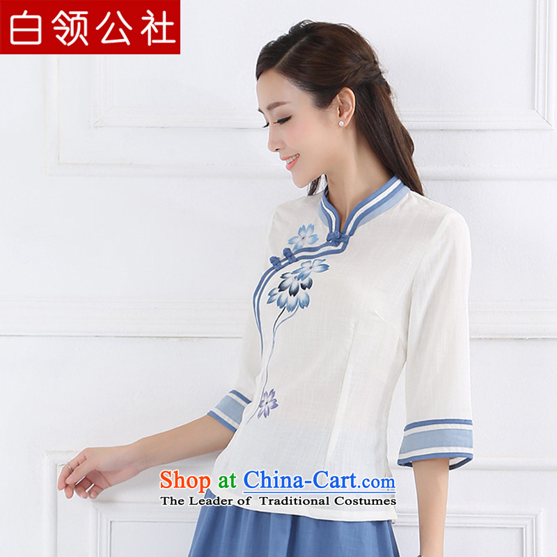 White-collar corporation ancient China wind retro women improved Han-Republic of Korea wind Chinese cotton linen Tang dynasty women clothes porcelain Blue M white collar Corporation , , , shopping on the Internet
