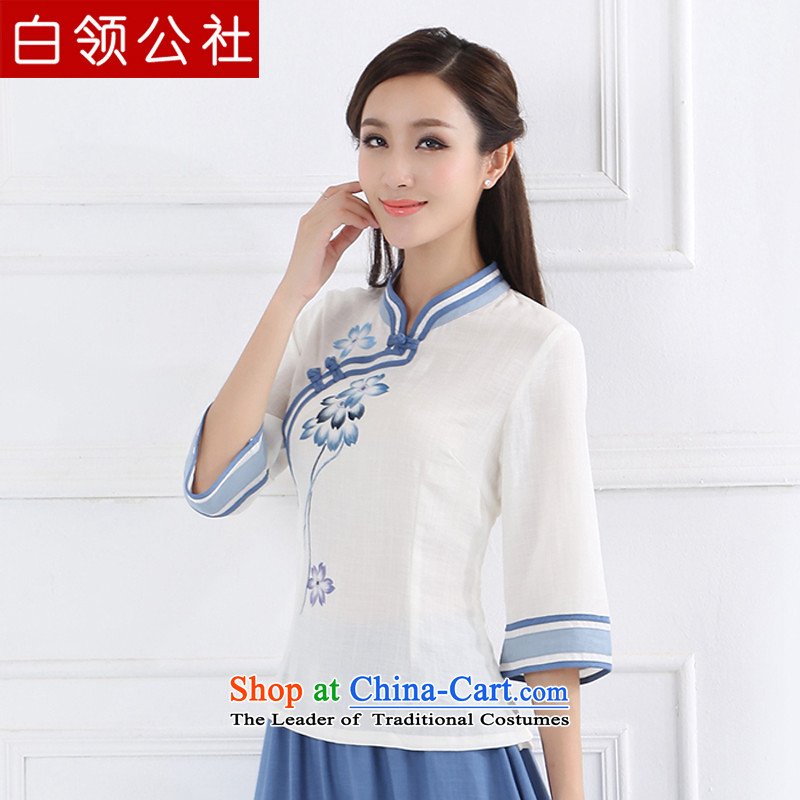 White-collar corporation ancient China wind retro women improved Han-Republic of Korea wind Chinese cotton linen Tang dynasty women clothes porcelain Blue M white collar Corporation , , , shopping on the Internet