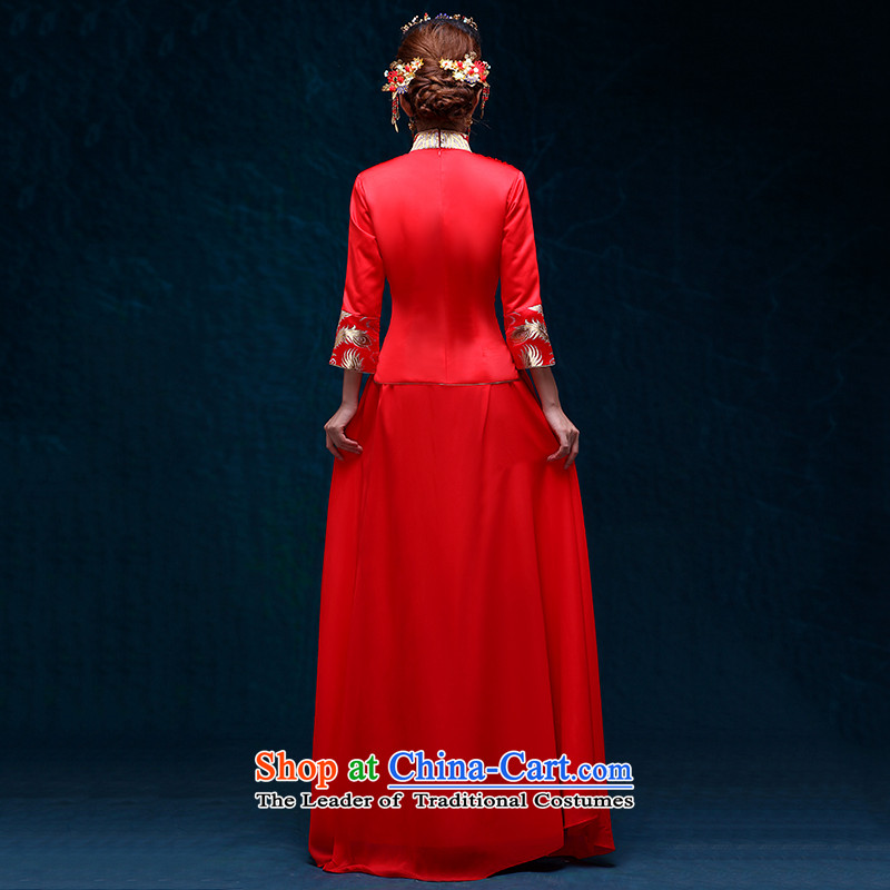 The bride-soo Wo Service retro red dragon and the use of the new Marriage autumn 2015 Chinese wedding gown banquet serving a seven-cuff bows Chinese qipao bows service improvement Red M4 China in accordance with , , , Love shopping on the Internet
